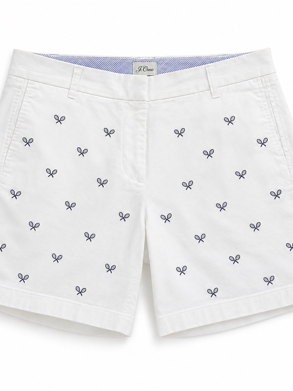 J. Crew White Shorts with Navy Tennis Racket Embroidery - Picture 2 of 7